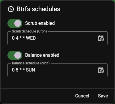Btrfs Schedules Options