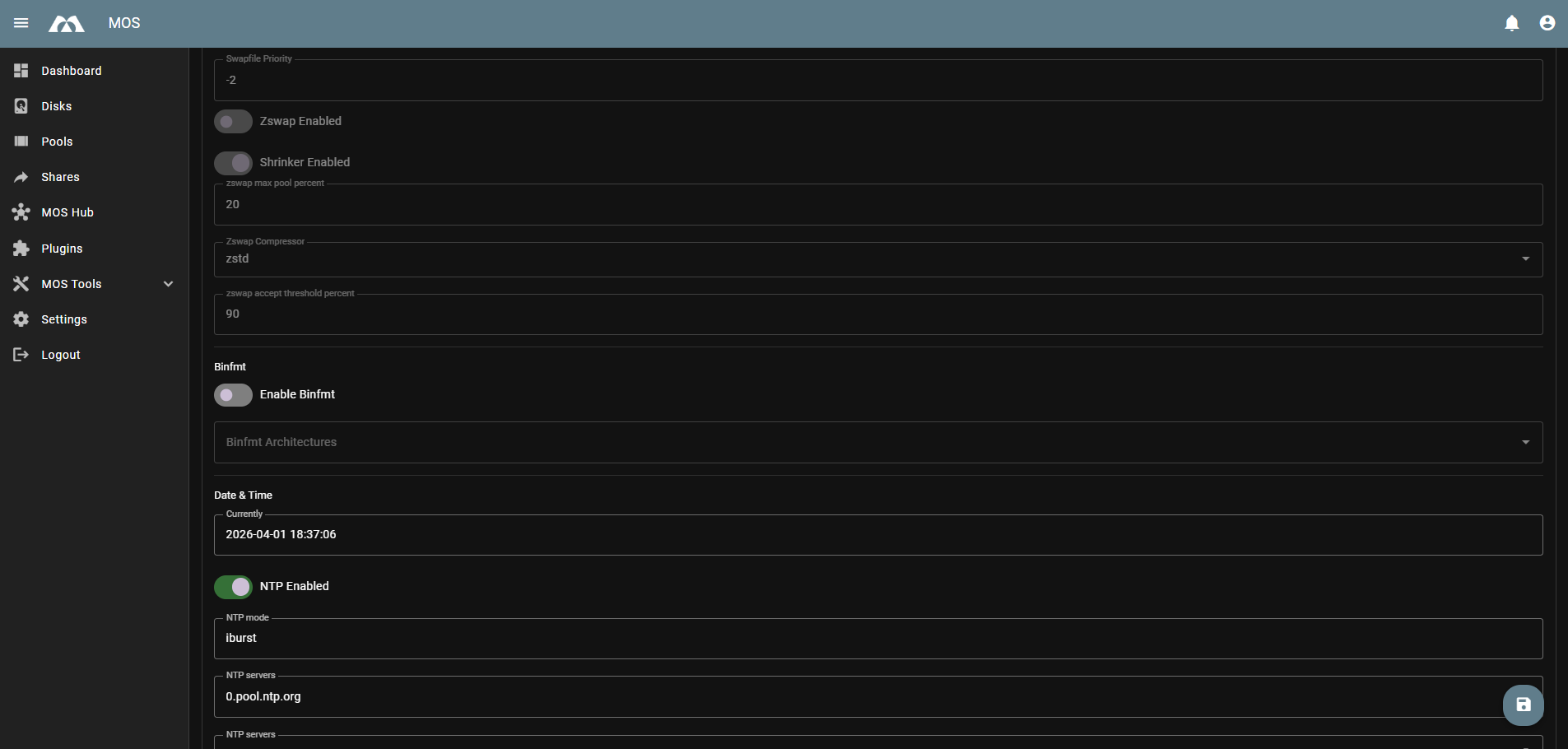 System Settings - Memory