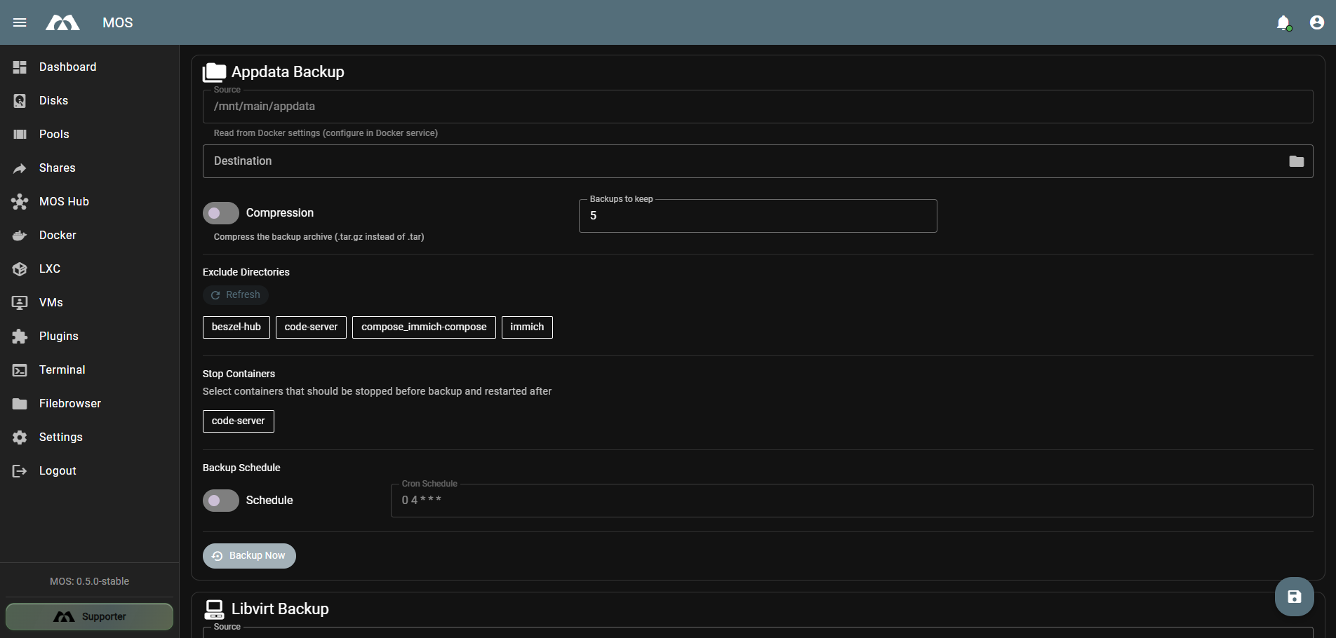 Appdata Backup Settings