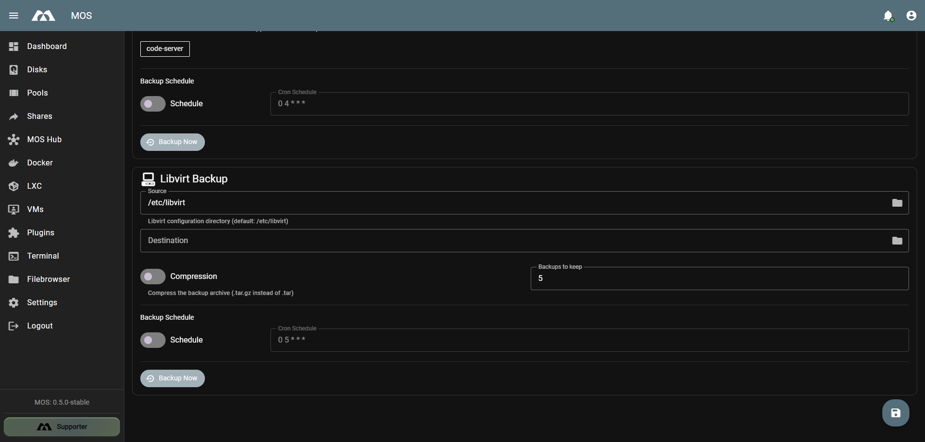 Libvirt Backup Settings