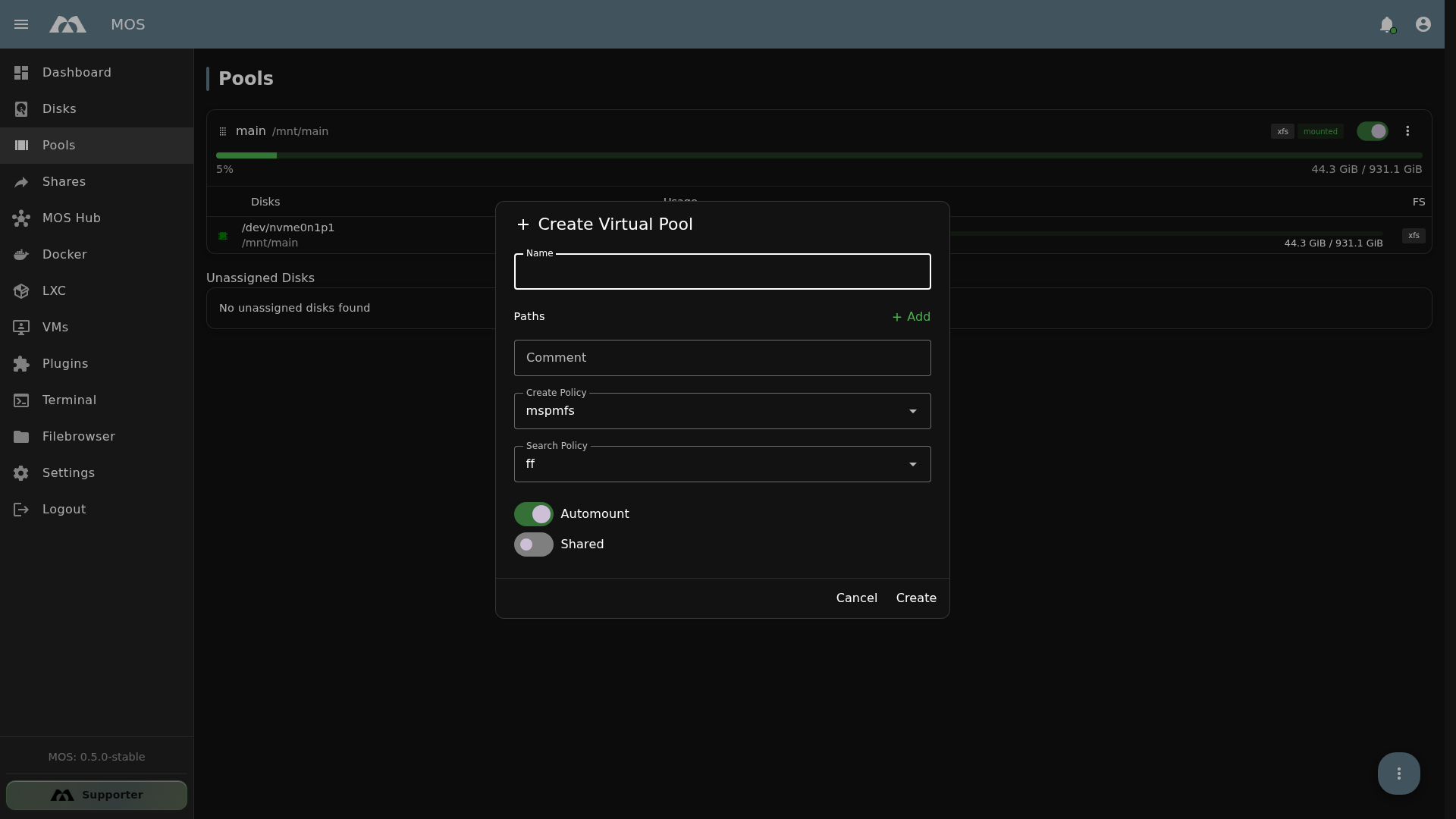 Create Virtual Pool Dialog